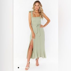 Show Me Your Mumu Claire Midi Dress in Moss Green Crisp (XS)